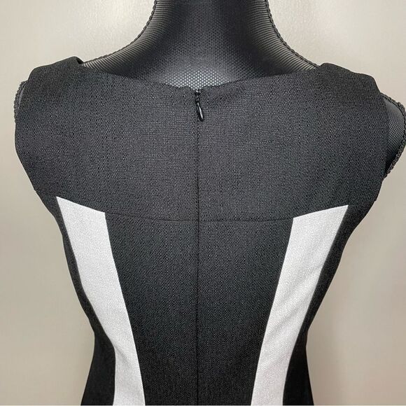 David Meister Dress Sheath Color Block Sleeveless New Black White Size 10 - Picture 8 of 12